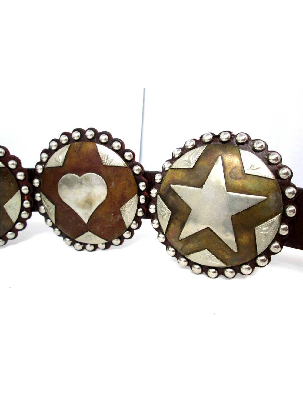 Vintage Western Belt longhorn stars horseshoes hearts cowgirl horse Conchos 34 - Picture 7 of 15